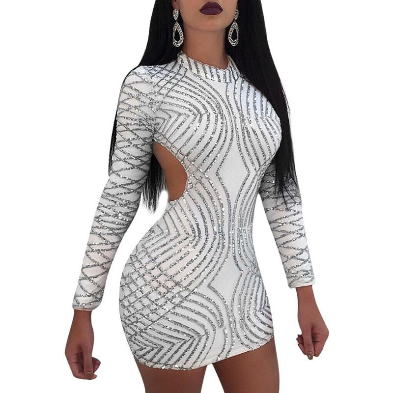 Women Sexy Dance Costume Sequin Body-con Club Dress Long Sleeve Open Back Party Dresses American Clothing Pole Dance Wear DCC234, White
Women Sexy Dance Costume Sequin Body-con Club Dress Long Sleeve Open Back Party Dresses American Clothing Pole Dance Wear DCC234, White