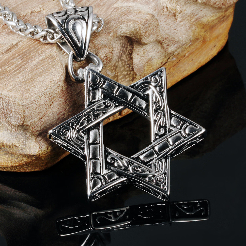 Fashion Retro Silver Six-pointed Star Pendant Necklace Jewelry Gothic Stainless Steel Pendants Necklace Men's Jewelry Gift