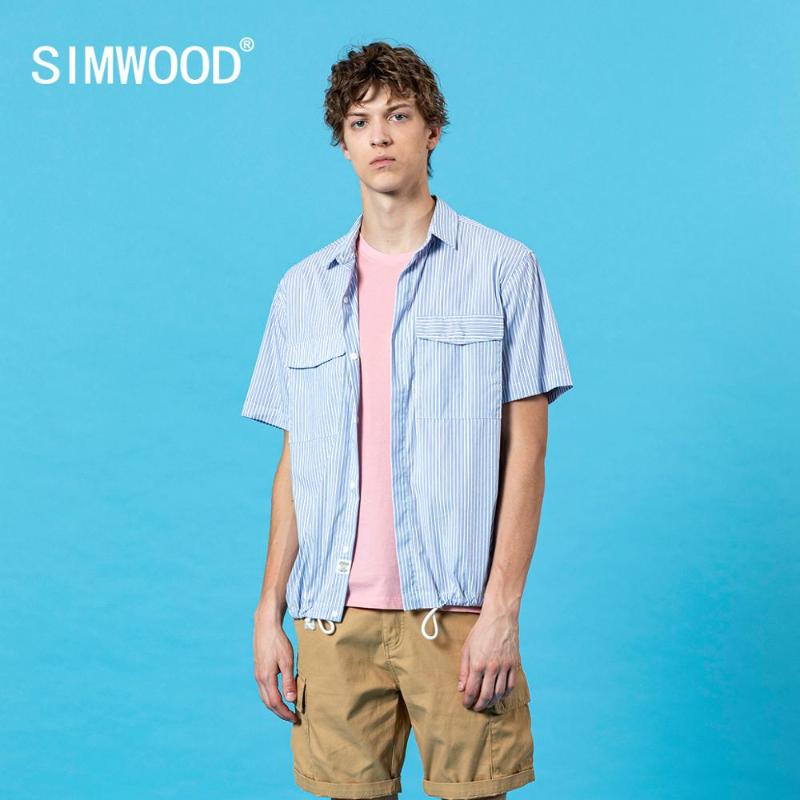 SIMWOOD 2020 summer new short sleeve pinstriped loose shirts chest pocket drawstring hem fashion men plus size shirt SJ170363, Blue white striped
SIMWOOD 2020 summer new short sleeve pinstriped loose shirts chest pocket drawstring hem fashion men plus size shirt SJ170363, Blue white striped