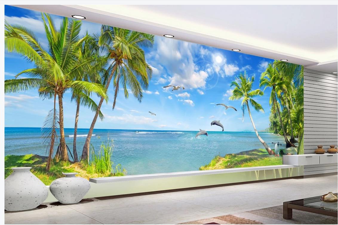 Beautiful seascape landscape Beautiful seascape landscape painting Dolphin Bay Mediterranean coconut tree living room background wall, Blue
Beautiful seascape landscape Beautiful seascape landscape painting Dolphin Bay Mediterranean coconut tree living room background wall, Blue