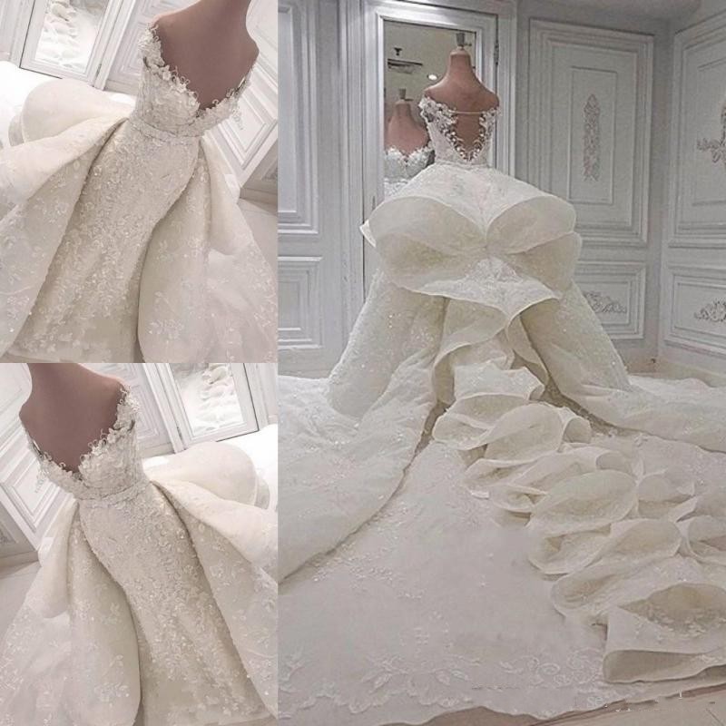 Luxury Wedding Dresses With Detachable Train 2020 Lace Off The Shoulder Ruffles Bridal Gowns Custom Made robe de mariee, Champagne
Luxury Wedding Dresses With Detachable Train 2020 Lace Off The Shoulder Ruffles Bridal Gowns Custom Made robe de mariee, Champagne