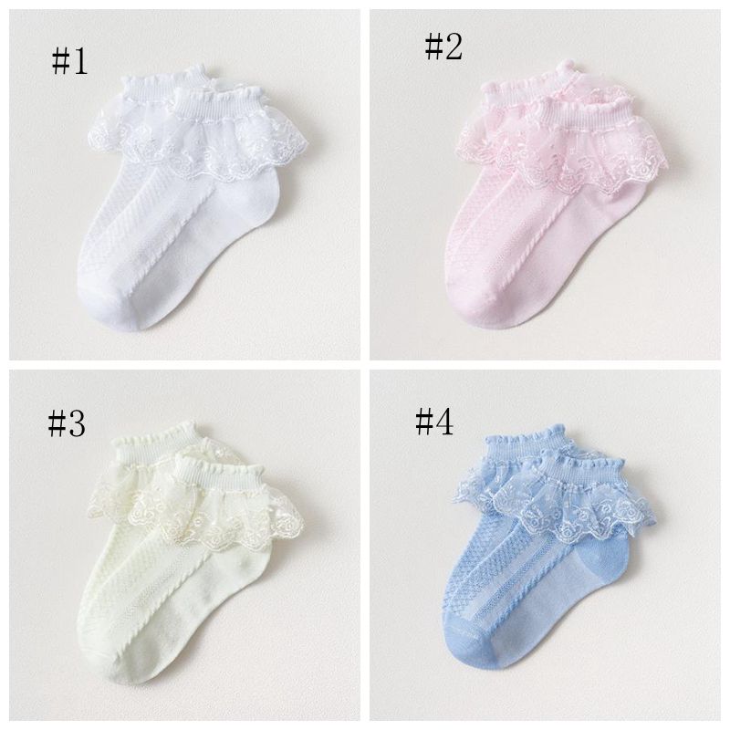Kids Socks Lace Baby Girl Ankle Socks Cute Baby Ruffle Frilly Sock White Pink Girls Sock Breathable Baby Footwear 4 Colors DW5153