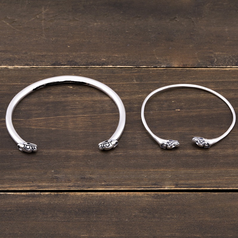 S 925 sterling silver hand-made designer vintage jewelry American classic antique silver double dragon head personalized punk bracelet cuff