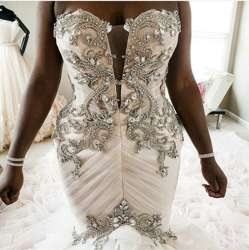 cascading ruffles crystal mermaid wedding dresses plus size sweetheart laceup corset african sparkly church wedding gown