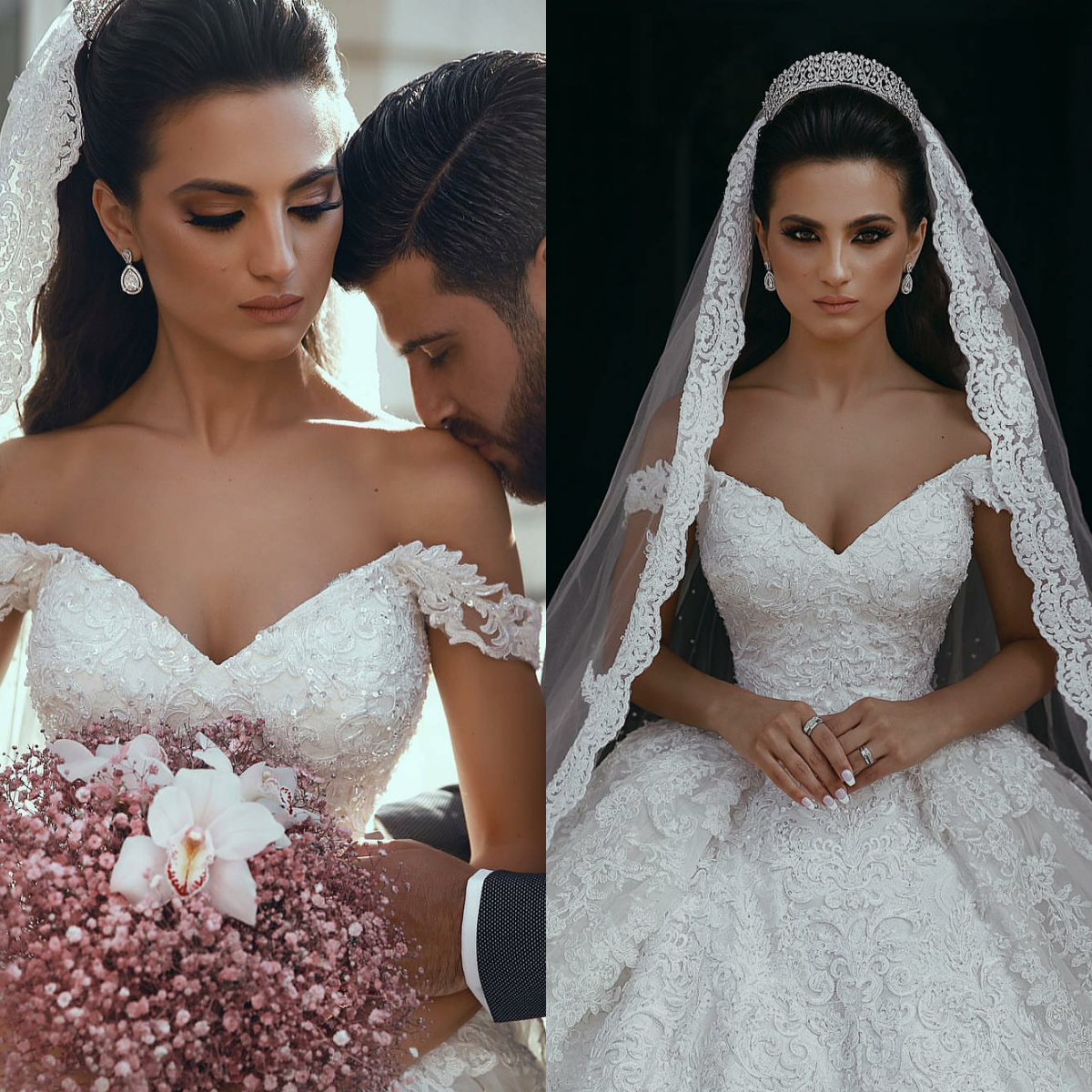 2019 Vintage Designer Wedding Dresses Said Mhamad Off Shoulder Appliques Beads Bridal Gowns Luxury Sequins Wedding Dress Plus Size