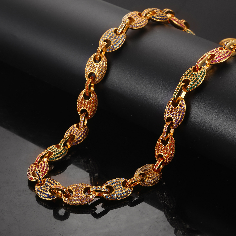 Men's Hip Hop Handcuffs Shape Tennis Chain Necklaces Shining Colorful Full Zircon Coffee Beans Chains Jewelry