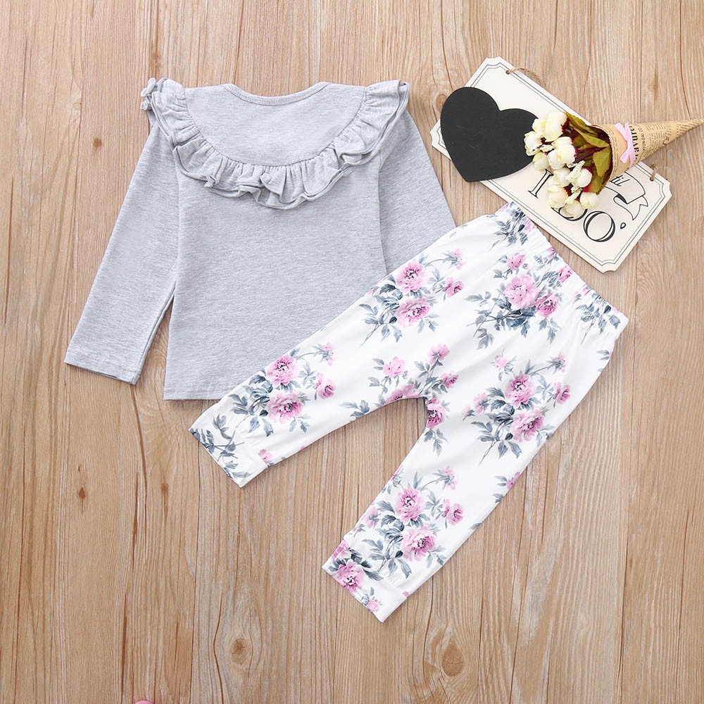 Newborn baby clothing set Toddler Girls Ruffles Solid Tops+Floral Lace Pants Set Clothes baby girl outfit roupa menina