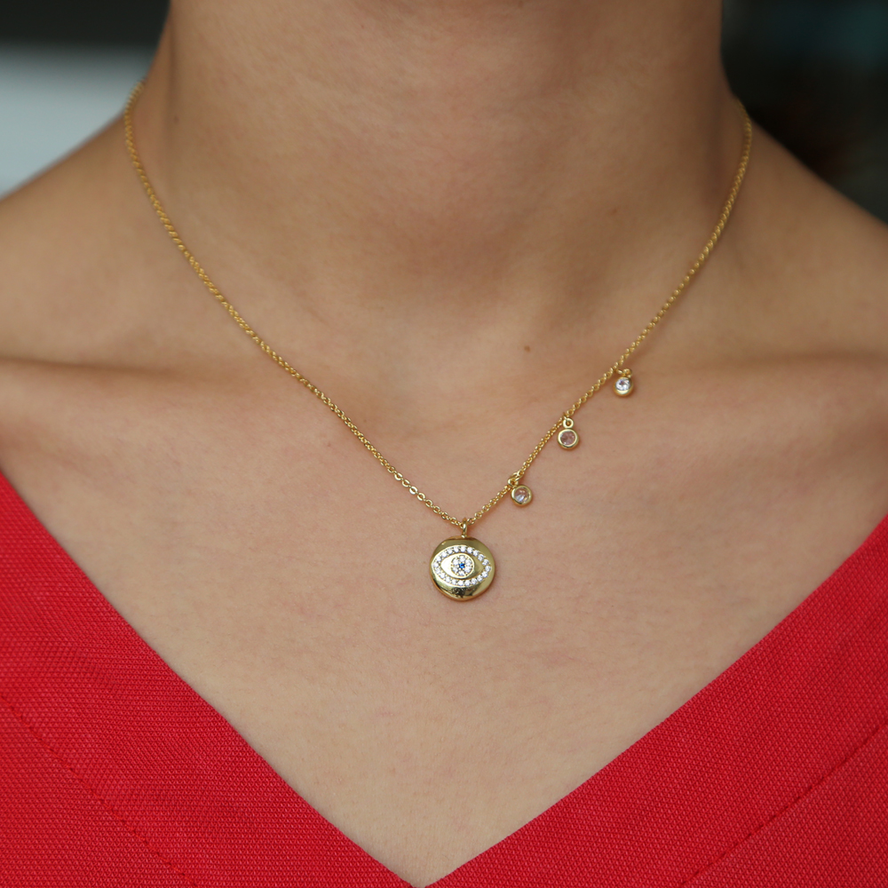 Wholesale- lucky evil eye charm necklace cz drop elegance fashion jewelry women elegance fashion pendant necklaces