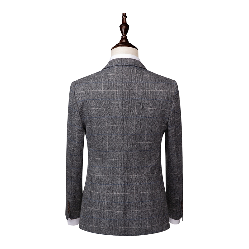 2019 Grey Mens Suits Tweed Wool Check Suits Regular Fit Groom Tuxedos Custom Made Plaid Wedding Tuxedos Formal Dress