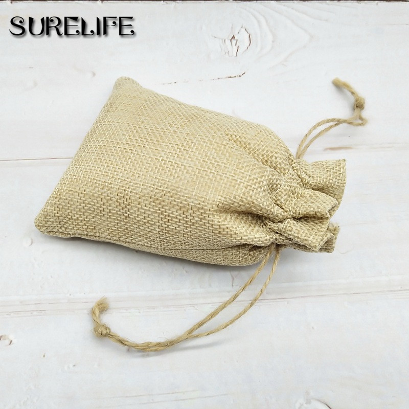 50pcs Christmas Small Burlap Linen Jute Drawstring Gift Bags Sack Wedding Birthday Party Rustic Pouch Baby Shower Supplies