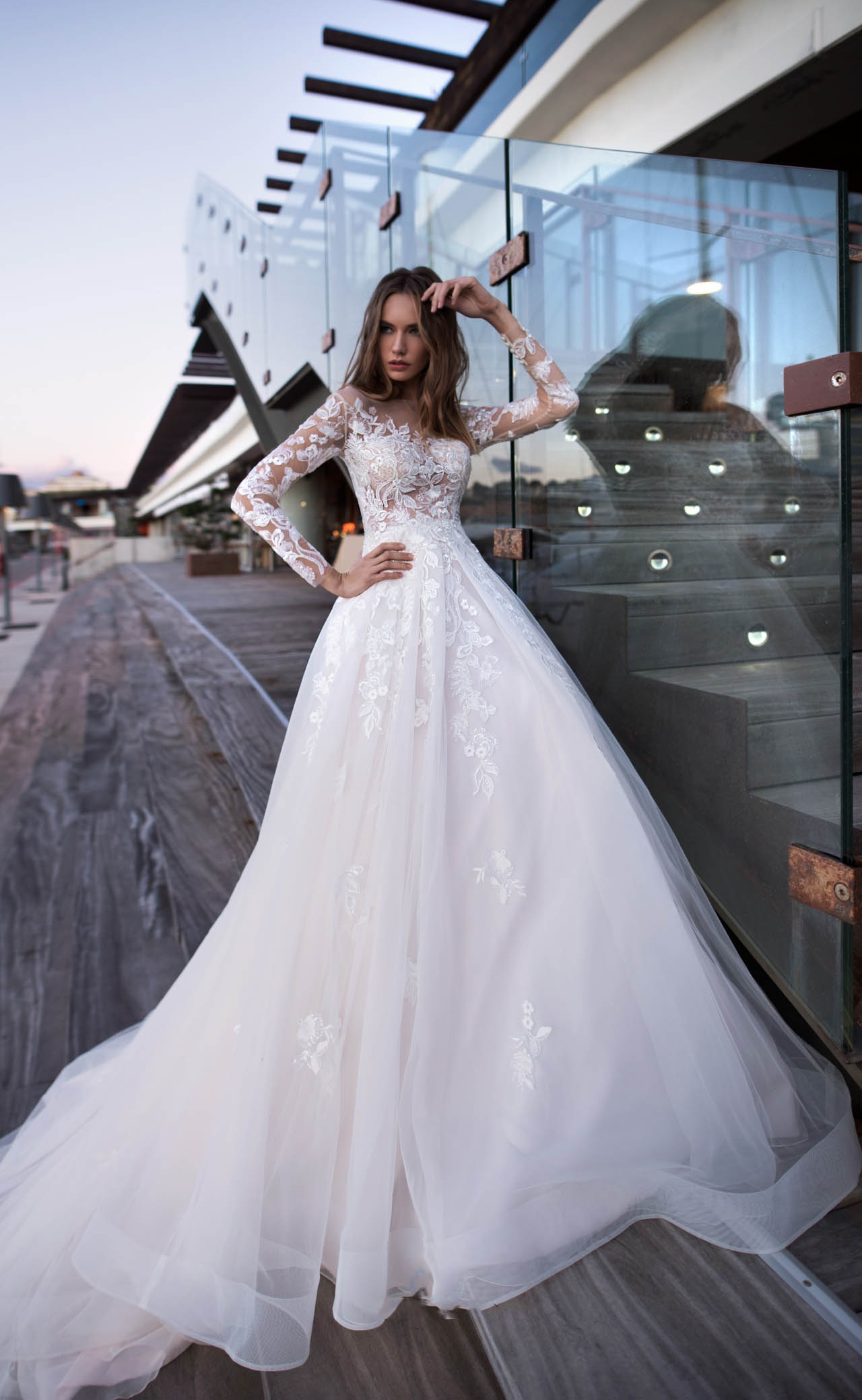nora naviano a line wedding dresses long sleeve lace sweep train fairy beach boho bridal gowns plus size vestido de novia