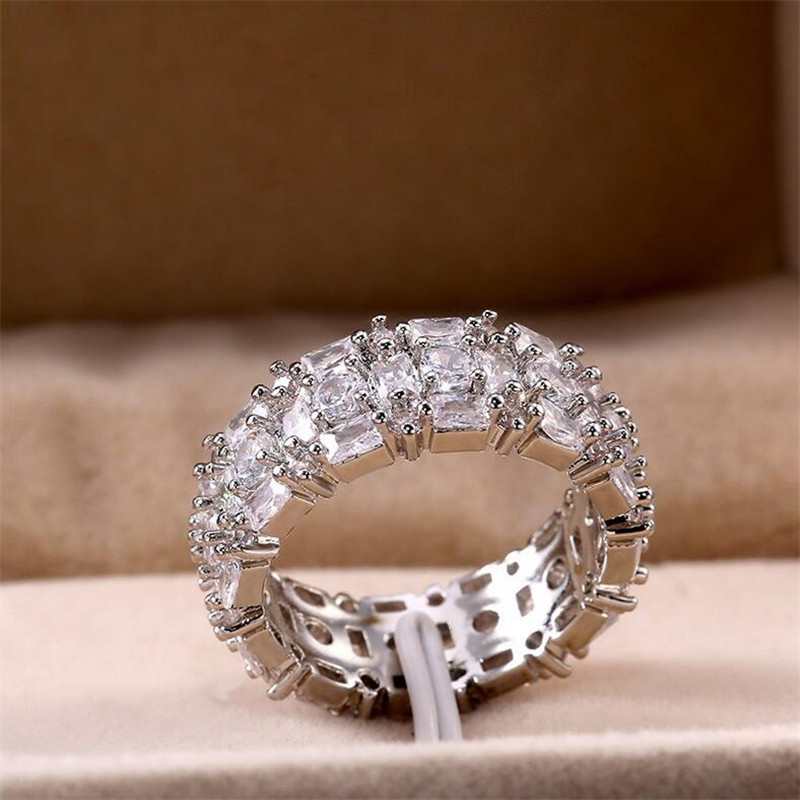 US Size 5-10 Drop Shipping Stunning Luxury Jewelry 925 Sterling Silver Princess Cut White Topaz CZ Diamond Birthstone Women Wedding Ring Set