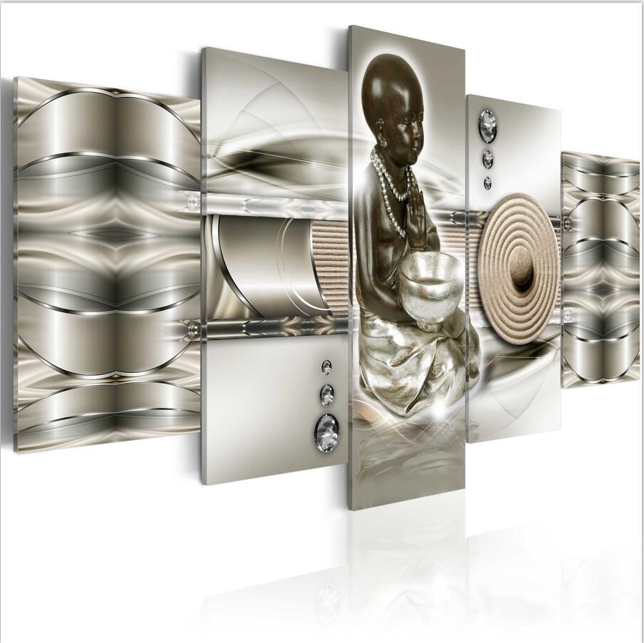 ( No Frame)5PCS/Set Modern Buddha Soothing Zen Art Print Frameless Canvas Painting Wall Picture Home Decoration