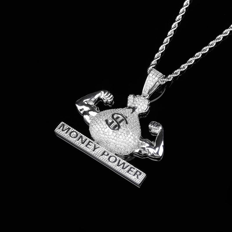 New 18K Gold Mens Bling Money Bag Dollar $ Money Power Pendant Necklace Hip Hop personalized Cubic Zirconia Jewelry Bijoux Gifts for Guy
