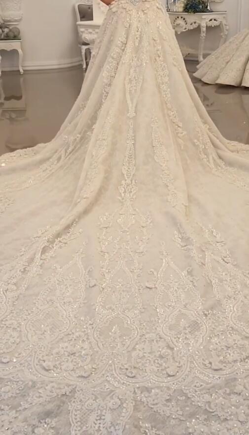 Rhinestones Overskirt Mermaid Wedding Dresses Court Train 3D Floral Appliqued Beads Crystal Wedding Dress Detachable Train Robes De Mariée