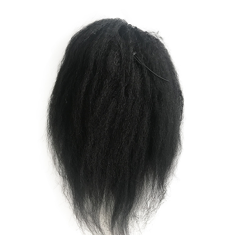 14inch Kinky Straight Pony tail Extension Magic Paste Clip in Yaki Wavy Human Wrap Around Ponytail Hairpiece