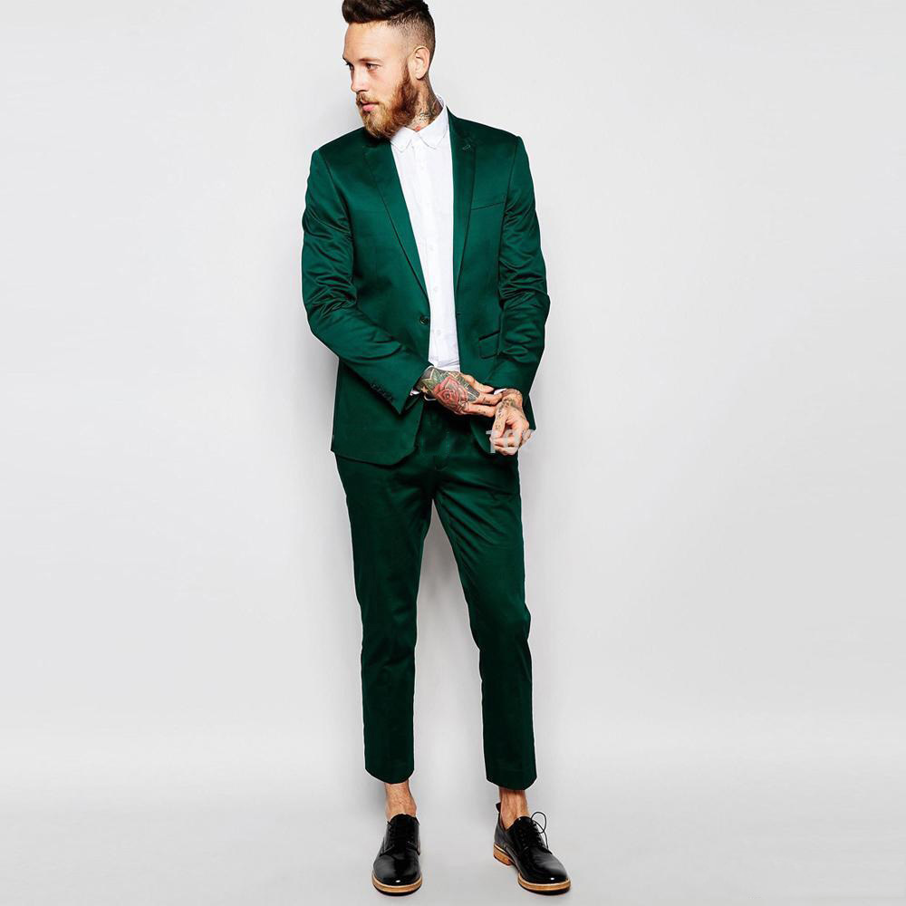 Green Men Suits Fashion High Quality Wedding Groomsmen Suits With Peaked Lapel Two Pieces (Blazer+Pant) Business Casual Wear