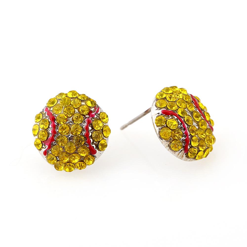 Sports Ball Shape Stud Earrings Charm Crystal Basketball Volleyball Baseball Softball Earrings Women Girl Jewelry Creative Gift