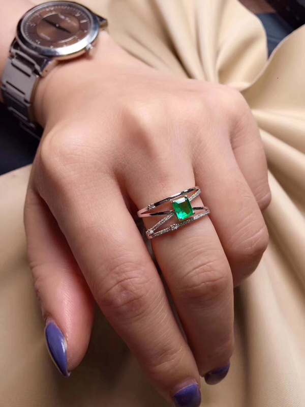 CSJ Natural Green Emerald Ring 925 Sterling Silver 4*6mm Gemstone May Birthstone Jewelry Gift for Women CJ191210