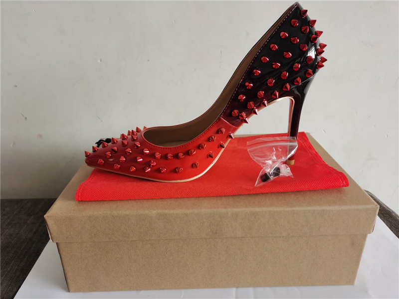 Free Shipping Nude Patent Leather Rivet Spikes Poined Toes High Heels Shoes Women Lady Genuine Leather Wedding Shoes Pumps variety of color, Black
Free Shipping Nude Patent Leather Rivet Spikes Poined Toes High Heels Shoes Women Lady Genuine Leather Wedding Shoes Pumps variety of color, Black