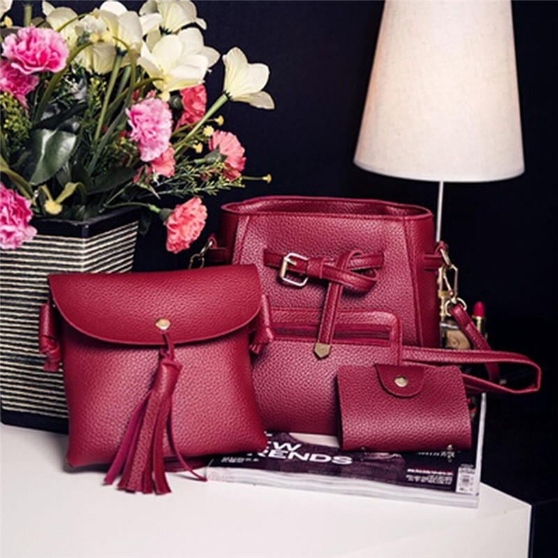 Female Handbag Four-Piece Tassel Shoulder Bag Purse Large Capacity Satchels Bag Woman Solid Color Messenger, Light pink
Female Handbag Four-Piece Tassel Shoulder Bag Purse Large Capacity Satchels Bag Woman Solid Color Messenger, Light pink