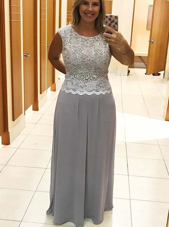 2020 Newest Elegant Plus size Silver A-Line Chiffon Long Mother Dresses With Crystal Sash Formal Evening Prom Gowns
