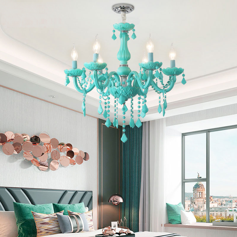 Nordic Macaron children's room lamp girl princess chandelier pink crystal bedroom chandelier color glass crystals for chandeliers - view 4
