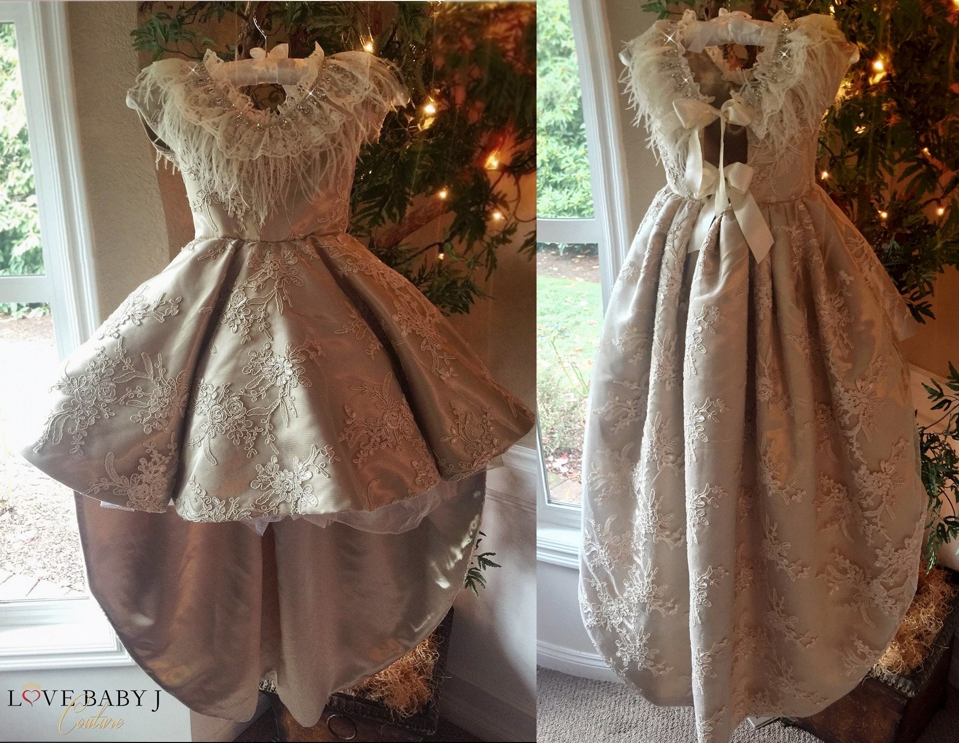 2019 High Low Flower Girl Dresses Jewel Neck Feather Boho First Communion Gowns For Little Girl Short Sleeves A-Line Girls Pageant Dresses
