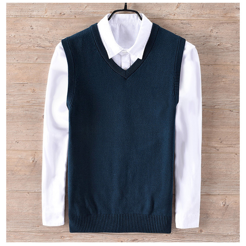 Top quality 100 Cotton Men's sleeveless vest casual mens vneck knitted sweaters vest fashion mens clothing slim tops V191022