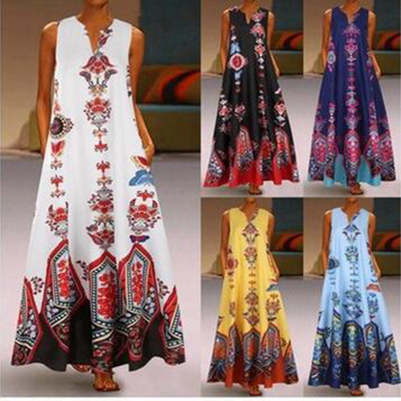 Women Summer Dress Ladies Fashion Vintage Patchwork Print Sleeveless V-Neck Maxi Dresses Bohemia Beach Sundress Plus Size, Light blue
Women Summer Dress Ladies Fashion Vintage Patchwork Print Sleeveless V-Neck Maxi Dresses Bohemia Beach Sundress Plus Size, Light blue