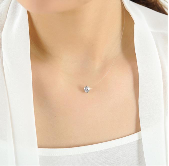Fashion- Invisible Fish Line Crystal Necklace Pendants Neck Zircon Women Clavicle Chain Lady Feminino Collar