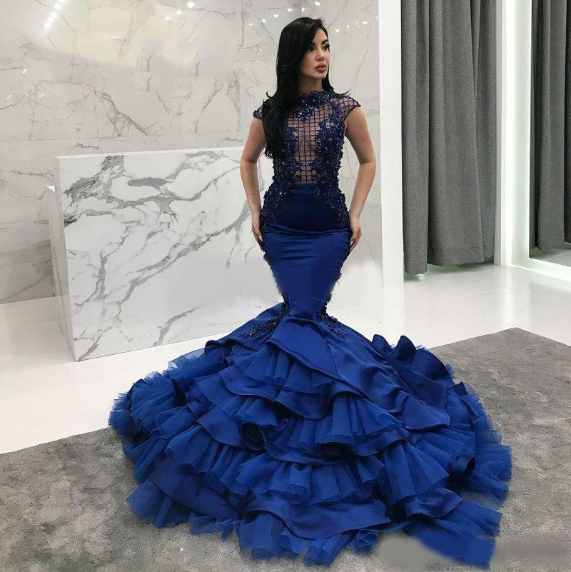 Arabic Blue Mermaid Evening Dresses High Collar Cap Sleeve Tiered Sweep Train Appliques Beads Crystal Women Celebrity Dress robes de soirée, Water melon
Arabic Blue Mermaid Evening Dresses High Collar Cap Sleeve Tiered Sweep Train Appliques Beads Crystal Women Celebrity Dress robes de soirée, Water melon
