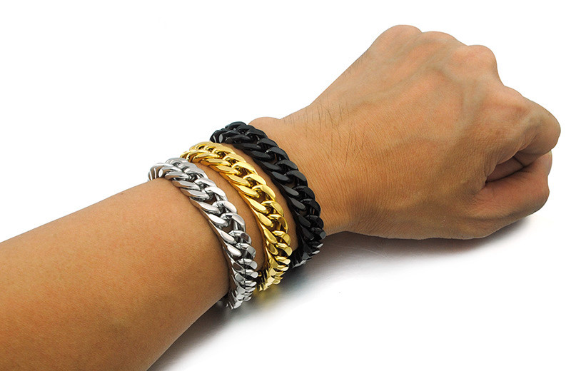 Gold Plated Stainless Steel Bracelets Curb Cuban Chain Mens Jewellery Fashion 87quot long10mm wideWhole jewelry