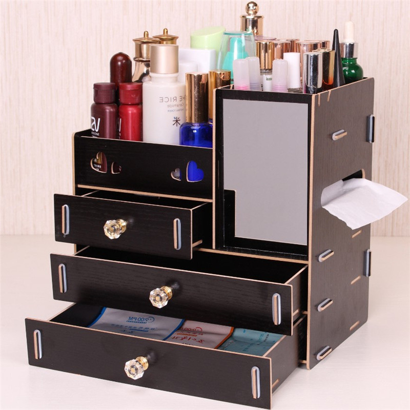 Urijk DIY Wooden Storage Box Makeup Organizer Jewelry Container Wood Drawer Organizer Handmade Cosmetic Storage Box