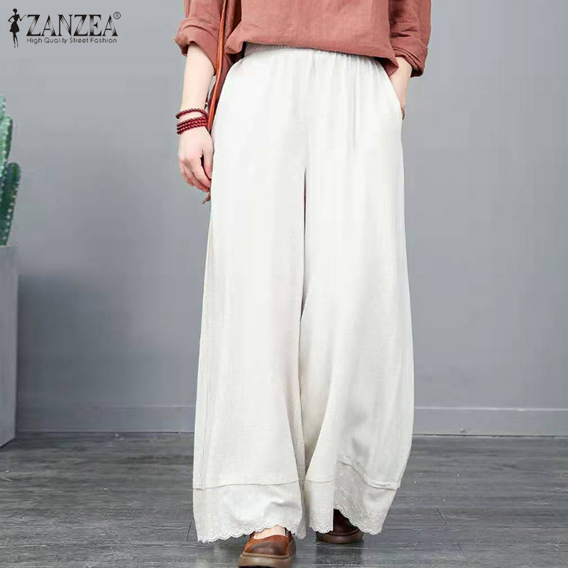 2020 ZANZEA Vintage Lace Patchwork Pants Casual Elastic Waist Long Pantalon Summer Women Solid Wide Leg Trousers Female Turnip, Black
2020 ZANZEA Vintage Lace Patchwork Pants Casual Elastic Waist Long Pantalon Summer Women Solid Wide Leg Trousers Female Turnip, Black