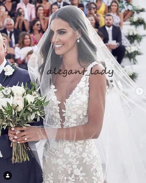 Backless Mermaid Beach Wedding Dresses 2019 V-neck 3D Lace Applique Sweep Trumpet Steven Khalil Garden Bridal Wedding Dress