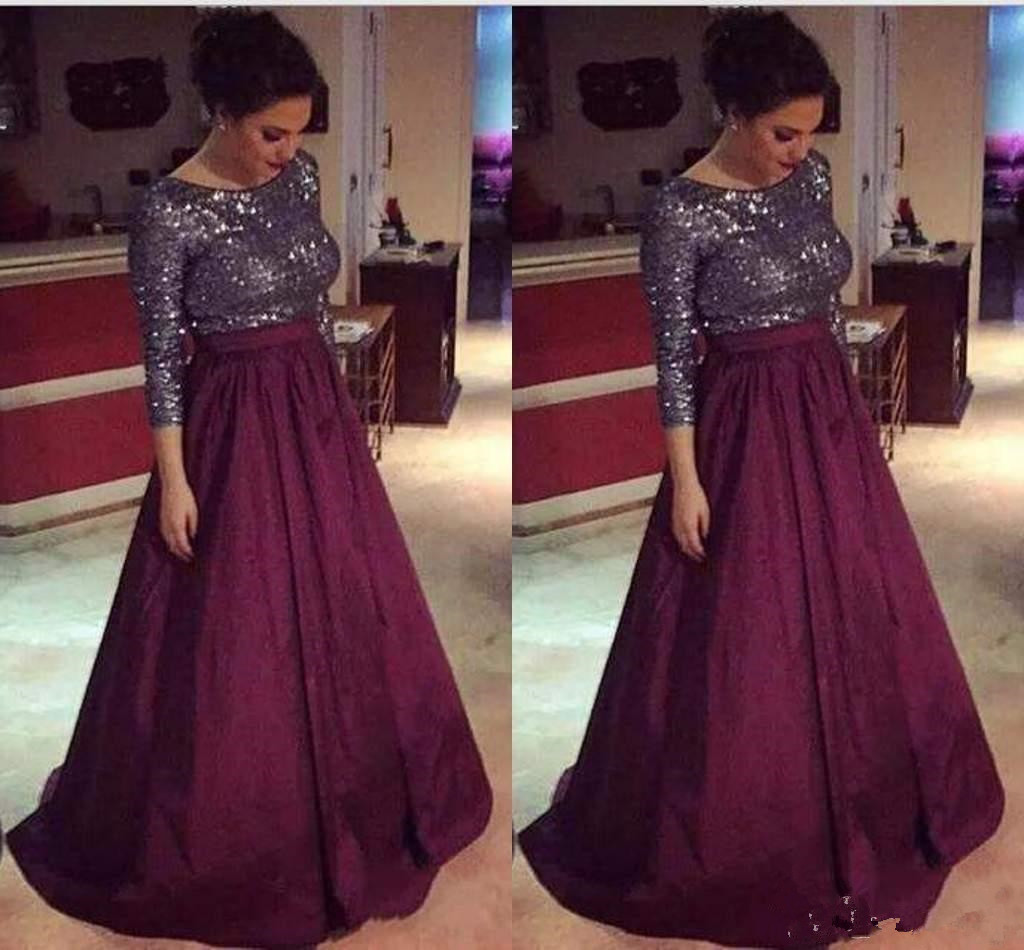 Formal Burgundy Mother Of The Bride Dresses Bling Bling Sequined 3/4 Sleeves Mother of Groom Dresses Evening Dresses