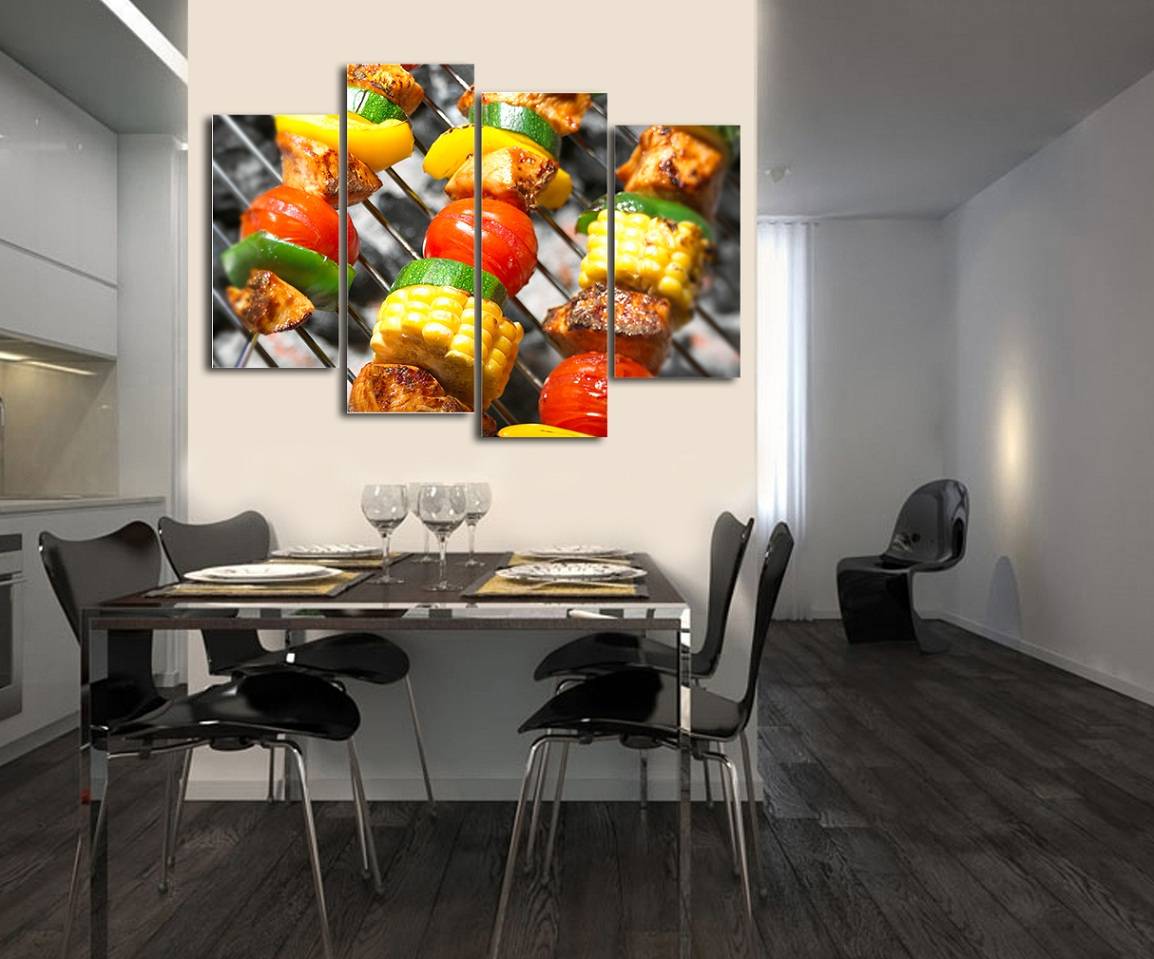 4pcs/set Unframed Delicious American Barbecue Meat Vegetables HD Food Print On Canvas Wall Art Picture For Home and Living Room
