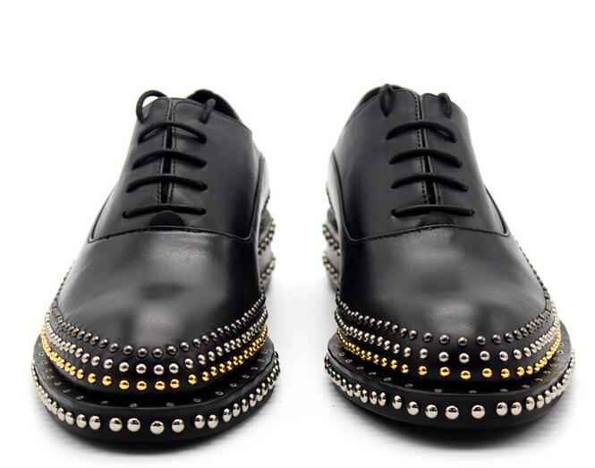 Hot Sale-Handmade Men Oxfords Formal Business Shoes Flat Rivets Gentlemen Shoes High Quality