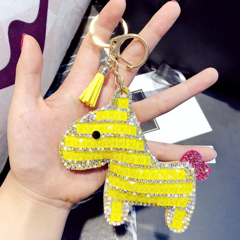 Horse Pony Animal Key Chain Crystal Rhinestone Pendant Keychain For Girl Women Leather Trinket Sparkle Metal Key Ring Bag Charm