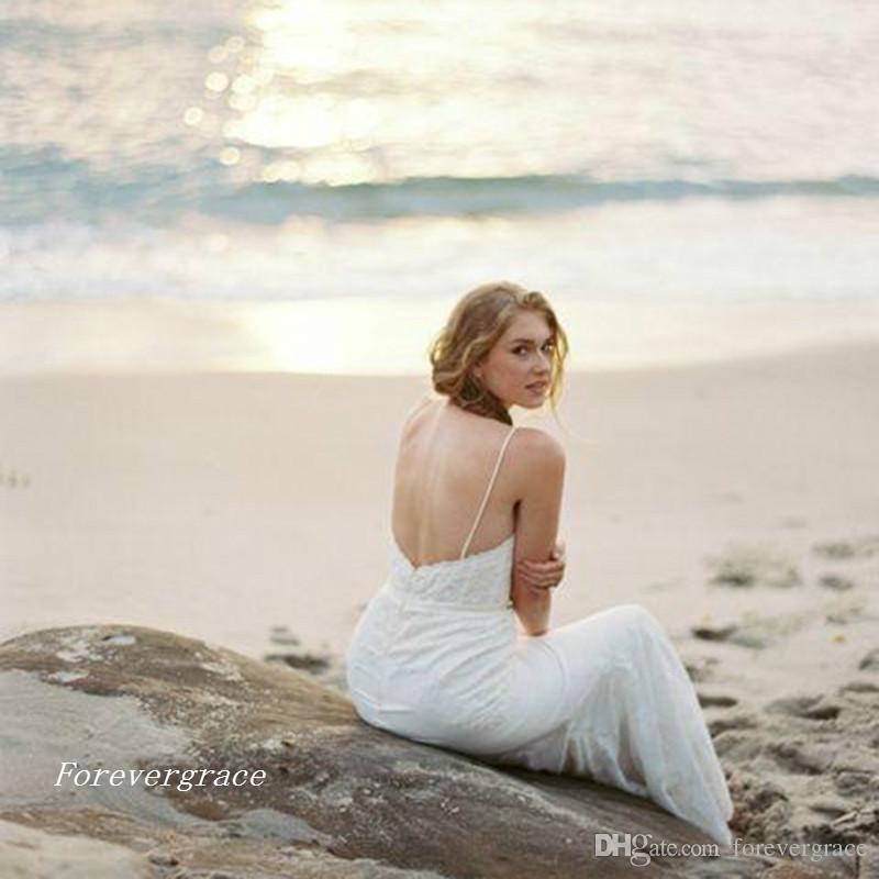 2019 New Backless Beach Mermaid Wedding Dress Western Summer Spaghetti Straps Long Bridal Gown Plus Size Custom Made