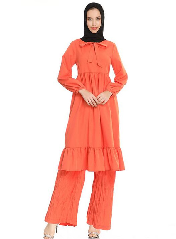 women's new fashion 2020 summer Muslim bow-tie collar long-sleeved pleated lotus leaf two-piece dress
women's new fashion 2020 summer Muslim bow-tie collar long-sleeved pleated lotus leaf two-piece dress