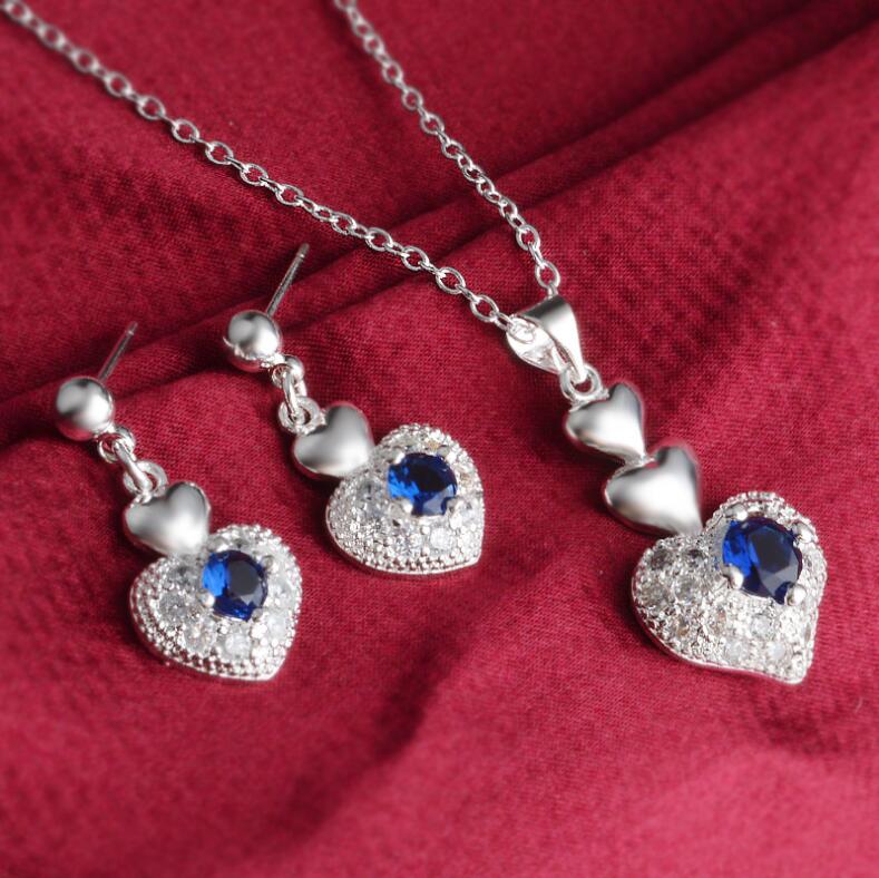 Brand new high grade 925 sterling silver Zircon Heart Set - Blue jewelry sets DFMSS772 Factory direct sale free shipping wedding