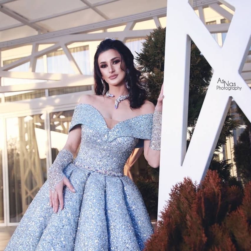 2020 Light Blue Evening Dresses A Line Off The Shoulder Ruffles Sweep Train Luxury Prom Dress Custom Made Arabic Formal Gowns Party Wear