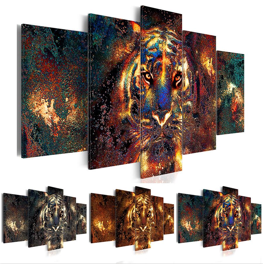 5PCS/Set Animal Fashion Wall Art Canvas Painting Tiger Modern Home Decoration,Choose Color:3 And Size:4(No Frame)