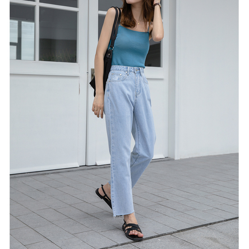 summer easing of tall waist straight embroidery jeans female han edition thin models show thin trousers of torn edges, Blue
summer easing of tall waist straight embroidery jeans female han edition thin models show thin trousers of torn edges, Blue
