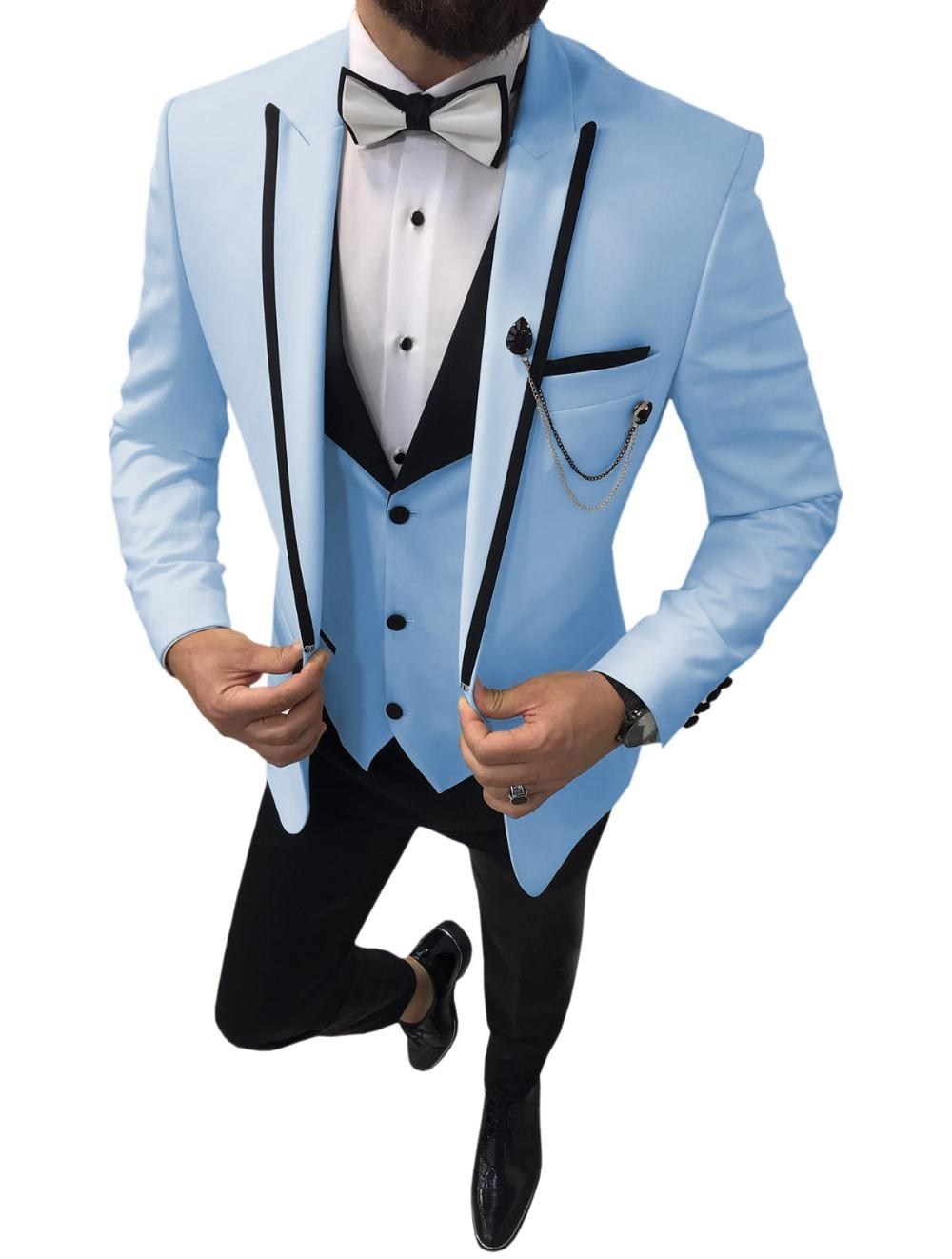 Popular One Button Ivory Groom Tuxedos Peak Lapel Groomsmen Mens Suits Wedding/Prom/Dinner Blazer (Jacket+Pants+Vest+Tie) K289