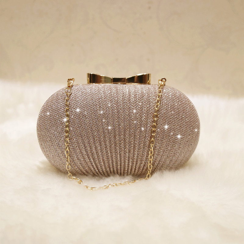 Sparkly Champagne Bridal Hand Bags Solid Shell Clutches For Wedding Jewelry Four Colors Prom Evening Party Shoulder Bag