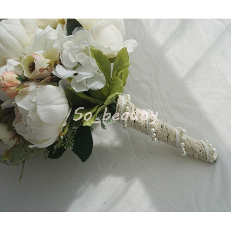 Rose Peony Bridal Cascading Bouquet Wedding Bouquets Bride Girl Flowers Home Party Decoration Fake Table Flower White Pink