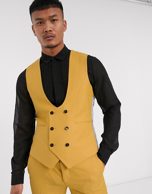 Yellow Groomsman Wedding Tuxedos Slim Fit 3 Pieces Mens Suit Formal Prom Party Wear Blazer(Jacket+Vest+Pants)